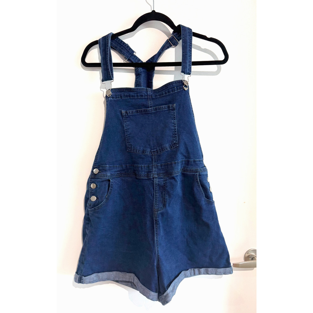 Vintage Inspired Cotton Blend Denim Overall Romper XL Blue Shortalls Utility - Picture 2 of 9